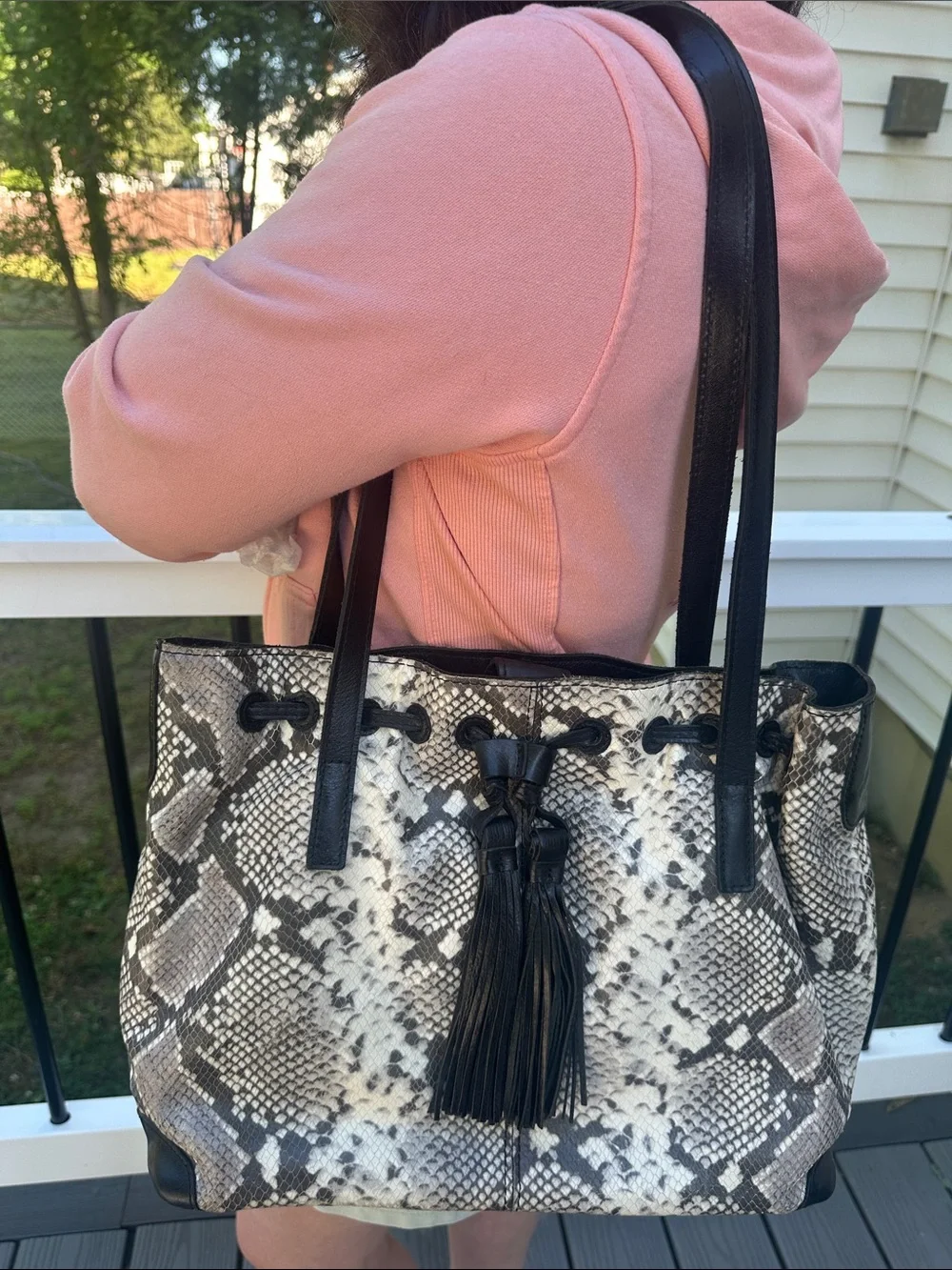 Patricia Nash Witney Shoulder Tote Bag Python Snakeskin Drawstring & Tassel